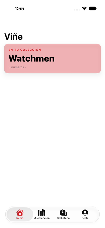 Pantalla de inicio de Viñe en iPhone